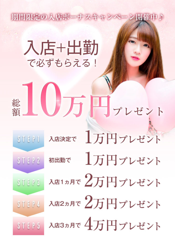 期間限定の入店・出勤キャンペーン!総額10万円進呈!